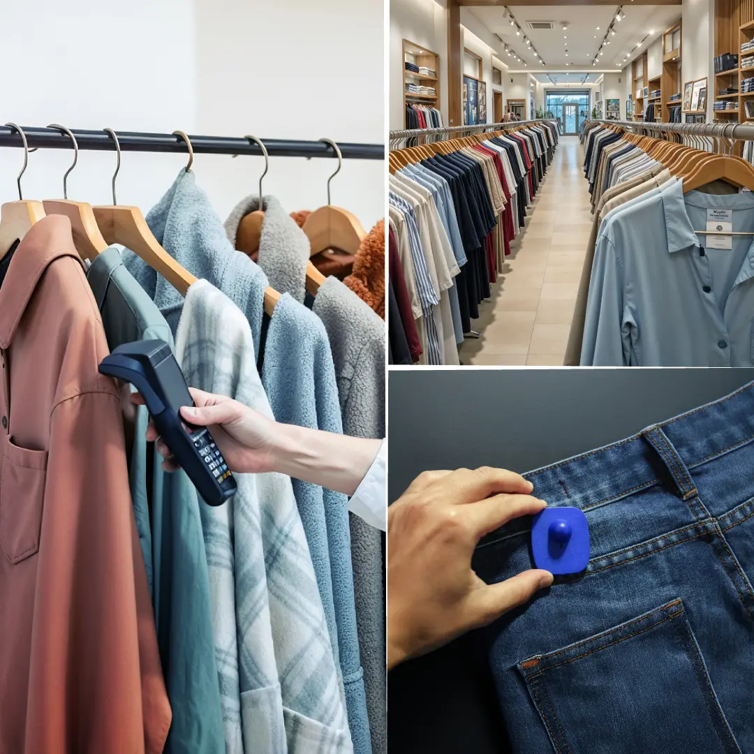 Retail store employee scanning items with RFID handheld reader