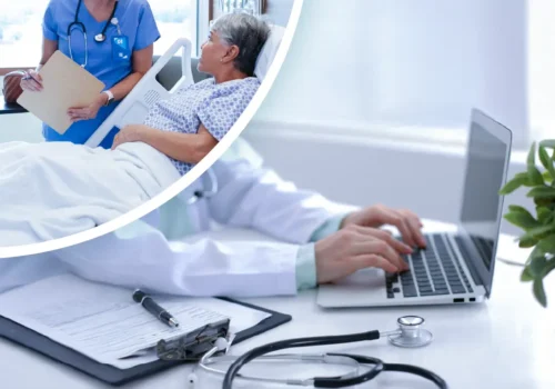 Doctor accessing electronic medical records on tablet